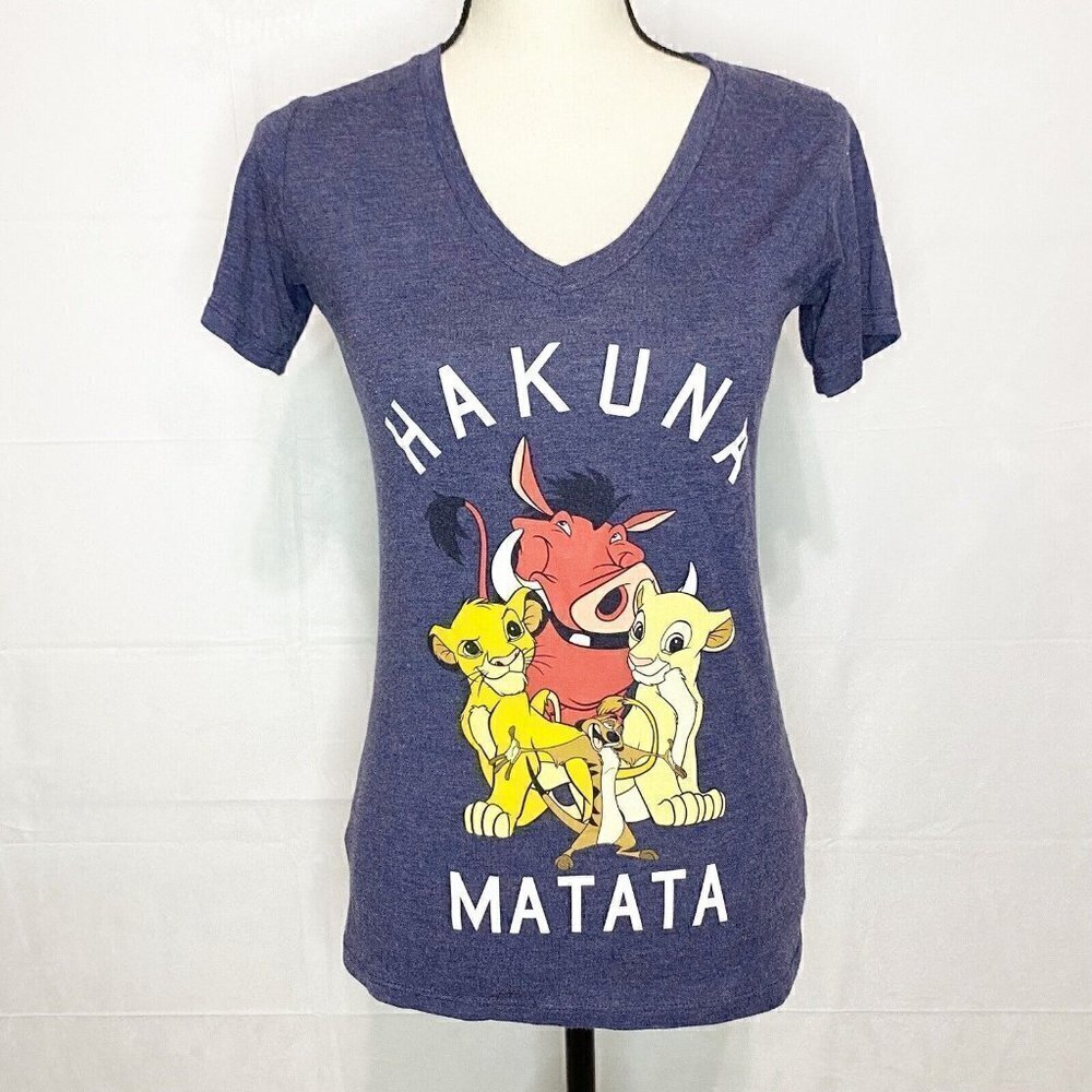 Disney Lion King Hakuna Matata Blue V-Neck T Shirt Size Small